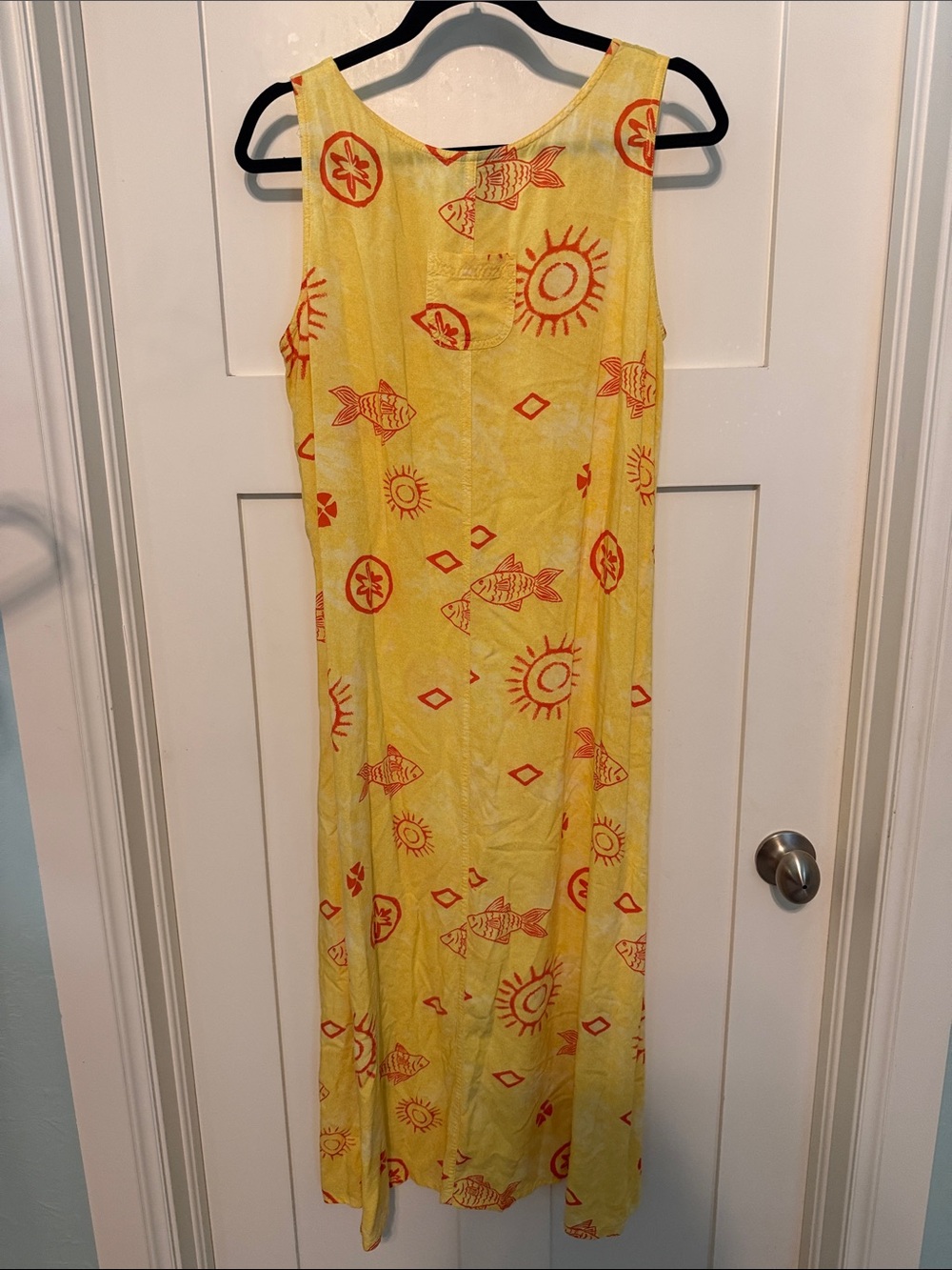 Jennifer Moore Vintage 90s Yellow Dress with Coral Fish Sun Motif Resortwear - Picture 4 of 10